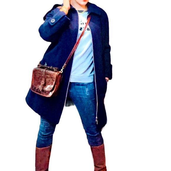 Vintage 1960s Unique Navy Blue and Silver 100% Wool Overcoat - Picture 3 of 16